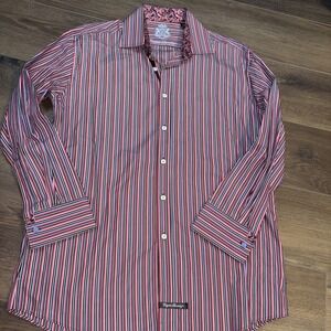 English Laundry Men's Dress Shirt 16 1/2 32/33 French Cuff Striped Pink Black